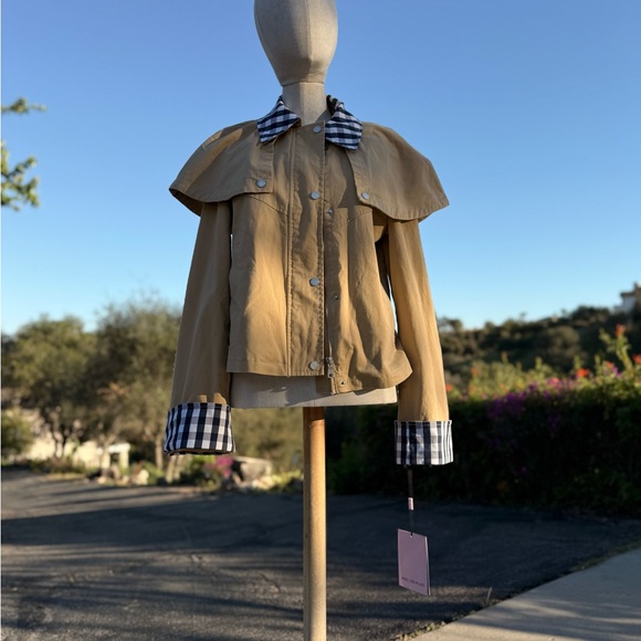 Avec Les Filles 
GINGHAM TRIM COTTON CAPE JACKET - Picture 6 of 11